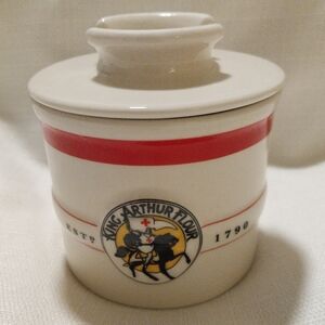 King Arthur Flour Vintage Red and White Ceramic Butter Bell Crock